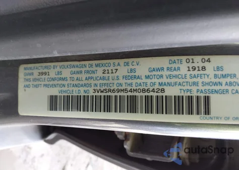 2004 Volkswagen Jetta Gls Tdi from USA, damaged, VIN 3VWSR69M54M086428